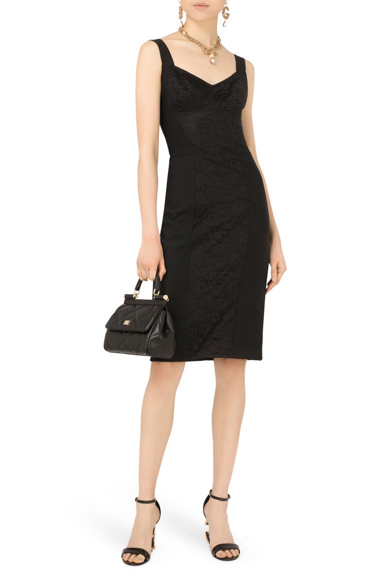 Jacquard Panel Corset Dress, Main, color, BLACK