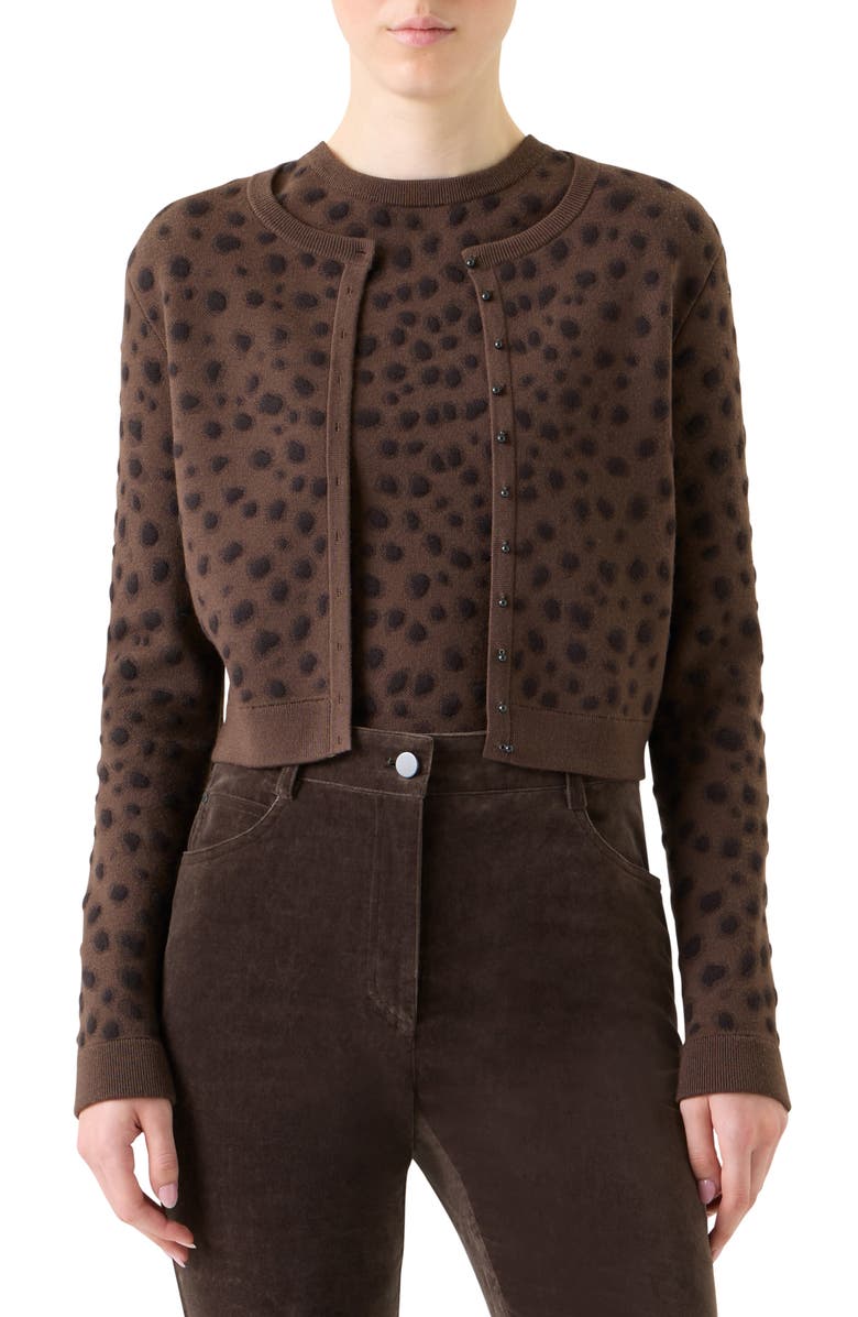 Akris punto Abstract Dot Stretch Virgin Wool Cardigan, Main, color, Hazel-Bark