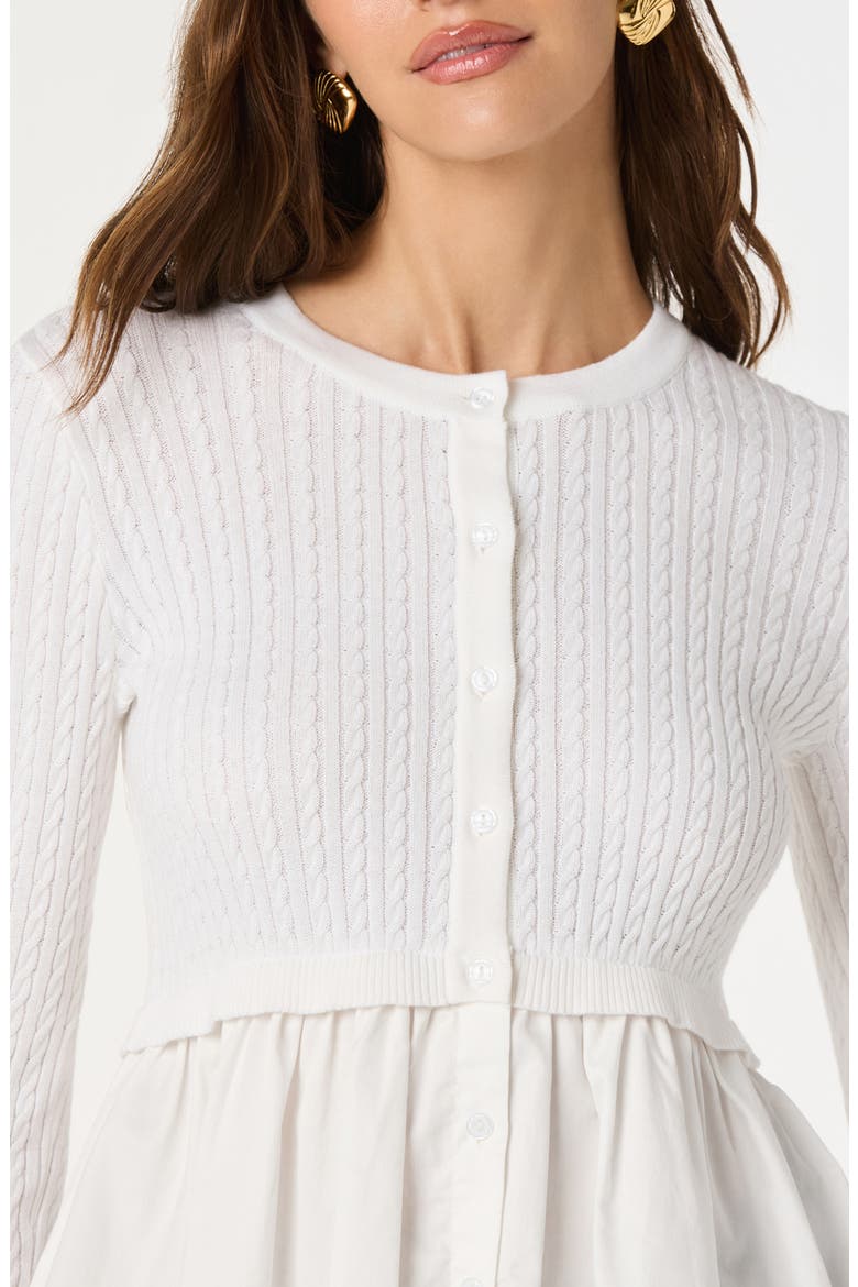 Mixed Media Peplum Top, Alternate, color, WHITE