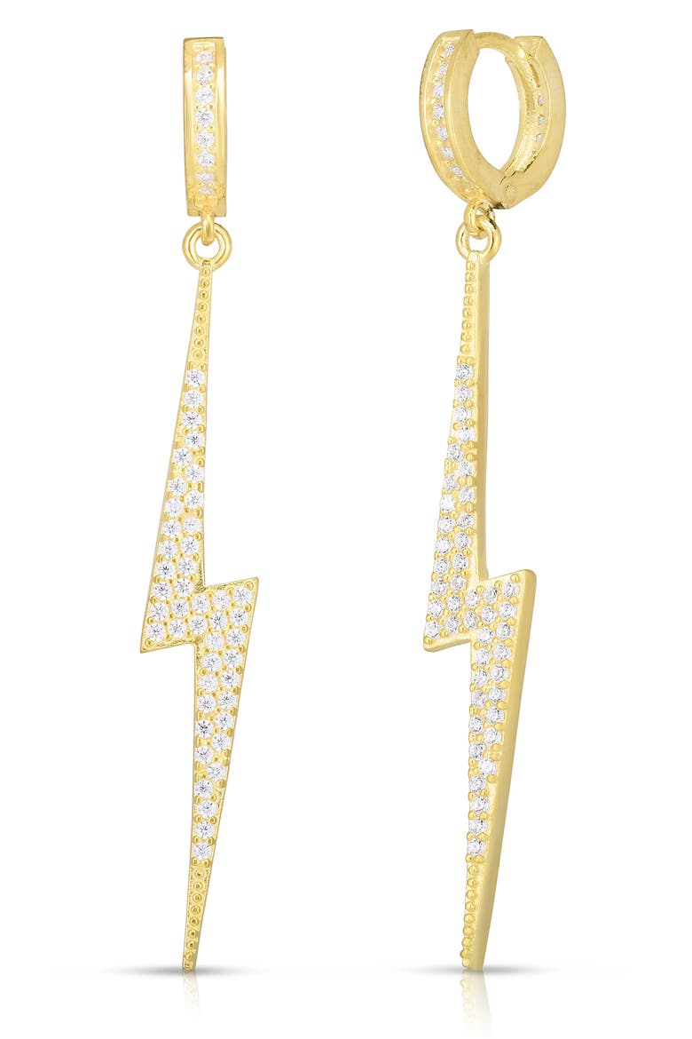 14K Gold Vermeil CZ Bolt Earrings, Main, color, YELLOW GOLD