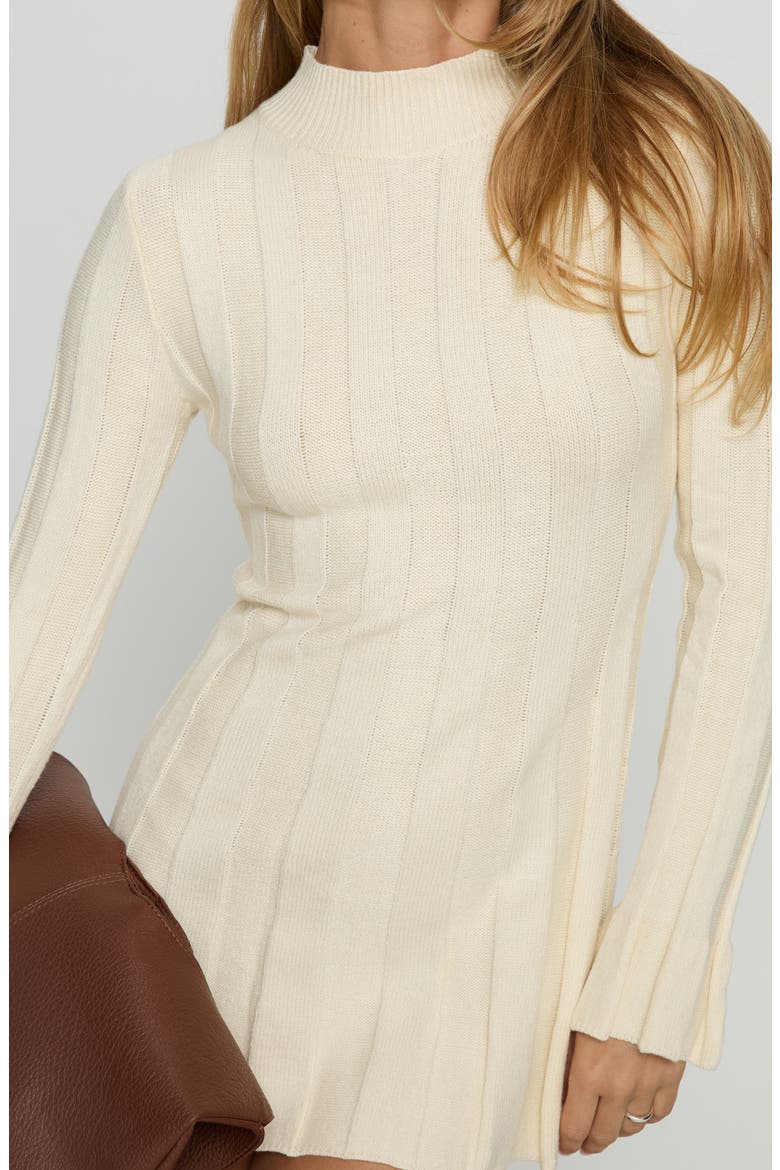 Carlee Mock Neck Long Sleeve Rib Sweater Minidress, Alternate, color, CREAM