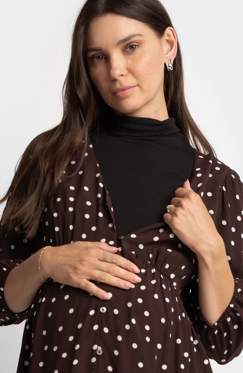 Seraphine Polka Dot Maternity/Nursing Midi Dress, Alternate, color, 