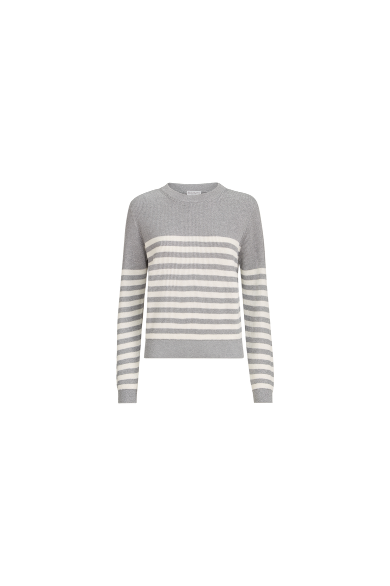 Sparkling cotton striped English rib sweater with monili, Alternate, color, Silver