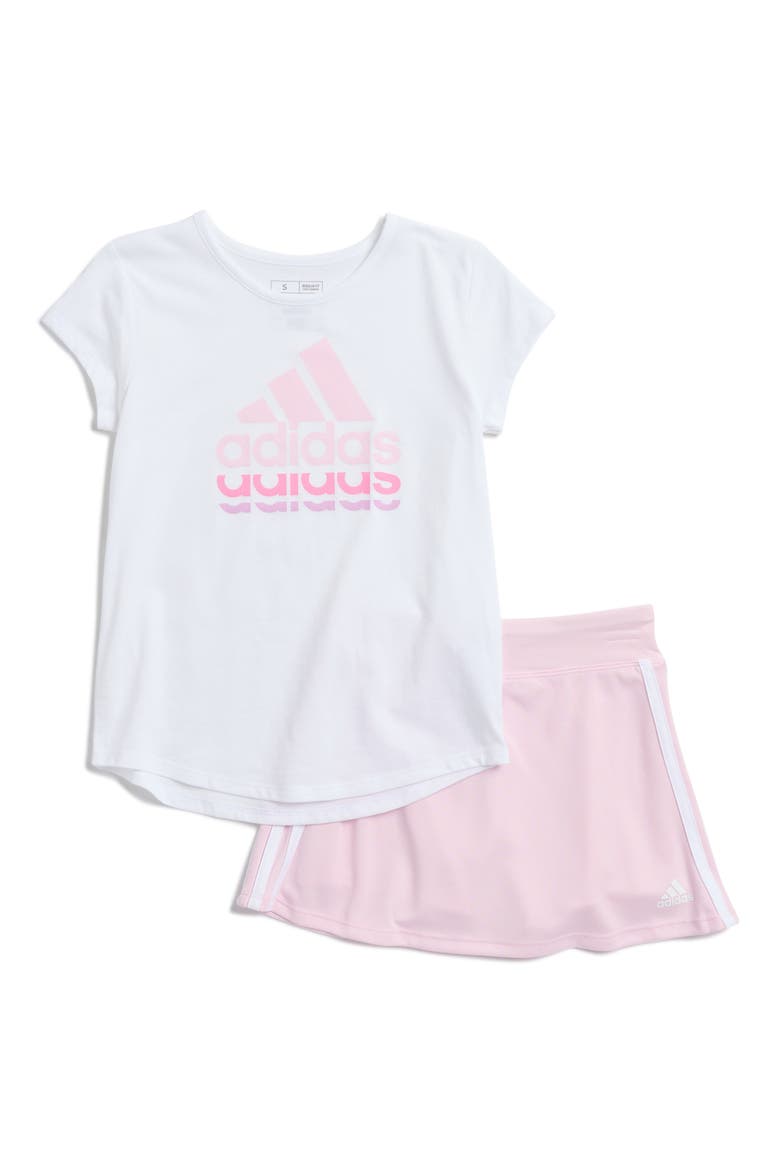 Kids' Logo Graphic T-Shirt & Skort Set, Main, color, WHITE/ LIGHT PINK