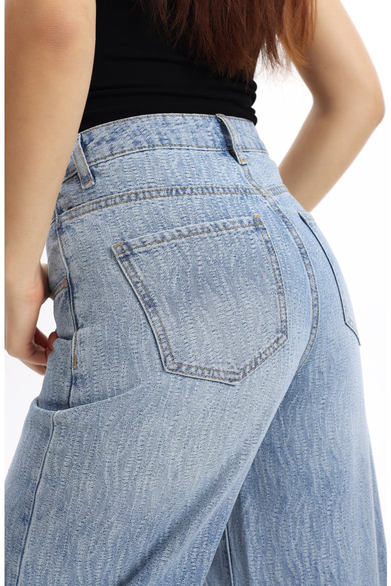 Embellished Textured High Waist Wide Leg Jeans, Alternate, color, CERULEAN