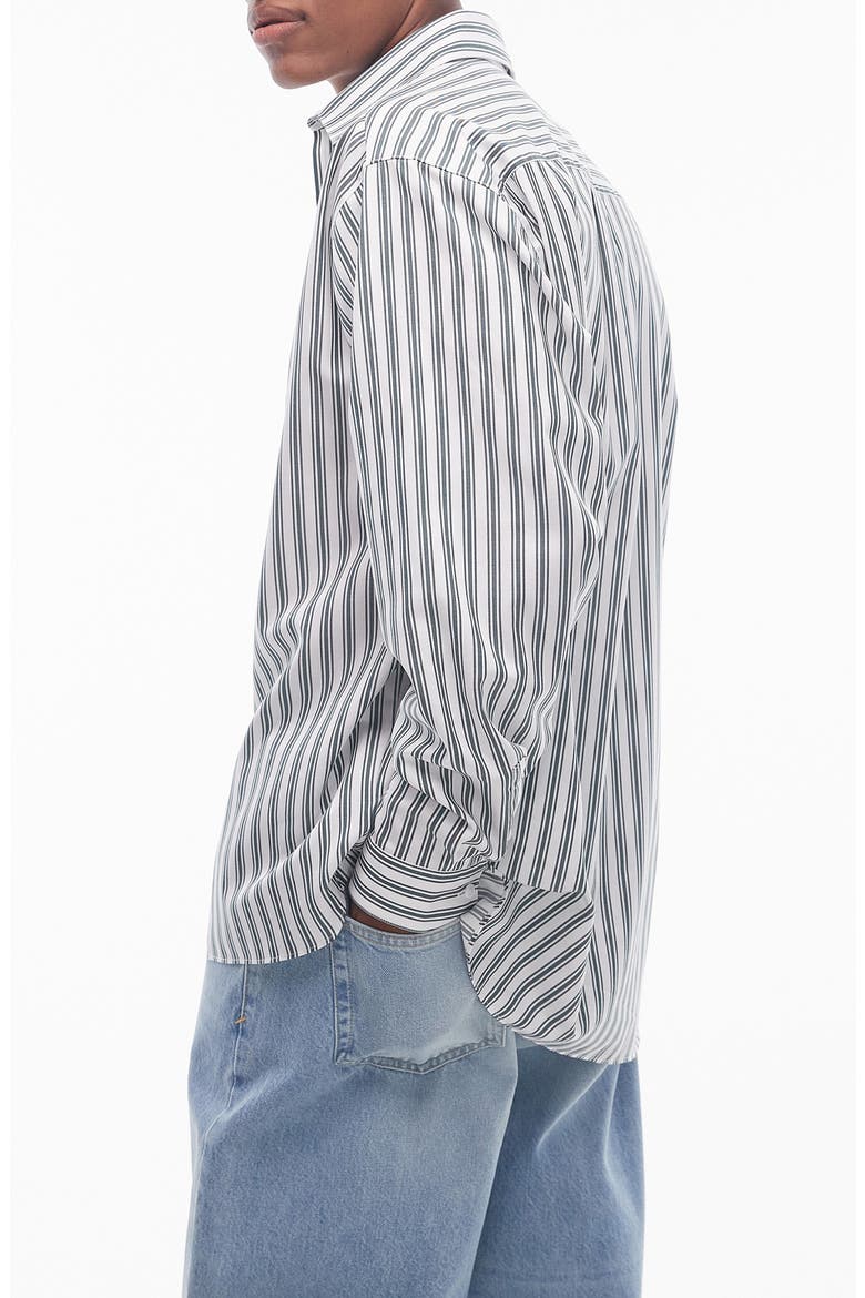 Oversize Stripe Cotton Herringbone Button-Up Shirt, Alternate, color, WHITE/GREEN STRIPE