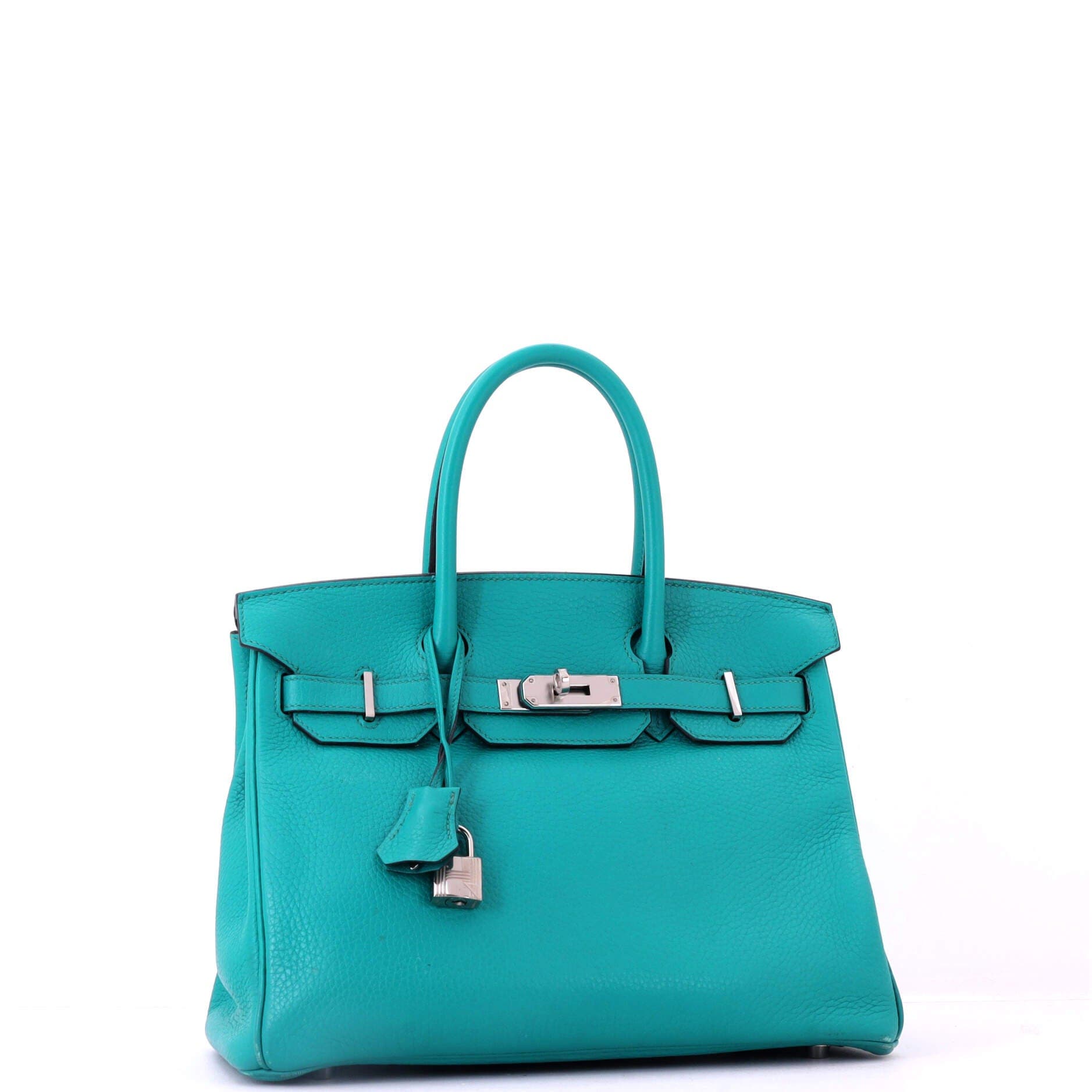 Pre-Owned Hermes Birkin Handbag Blue Clemence with Palladium Hardware 30, Alternate, color, Bleu Paon