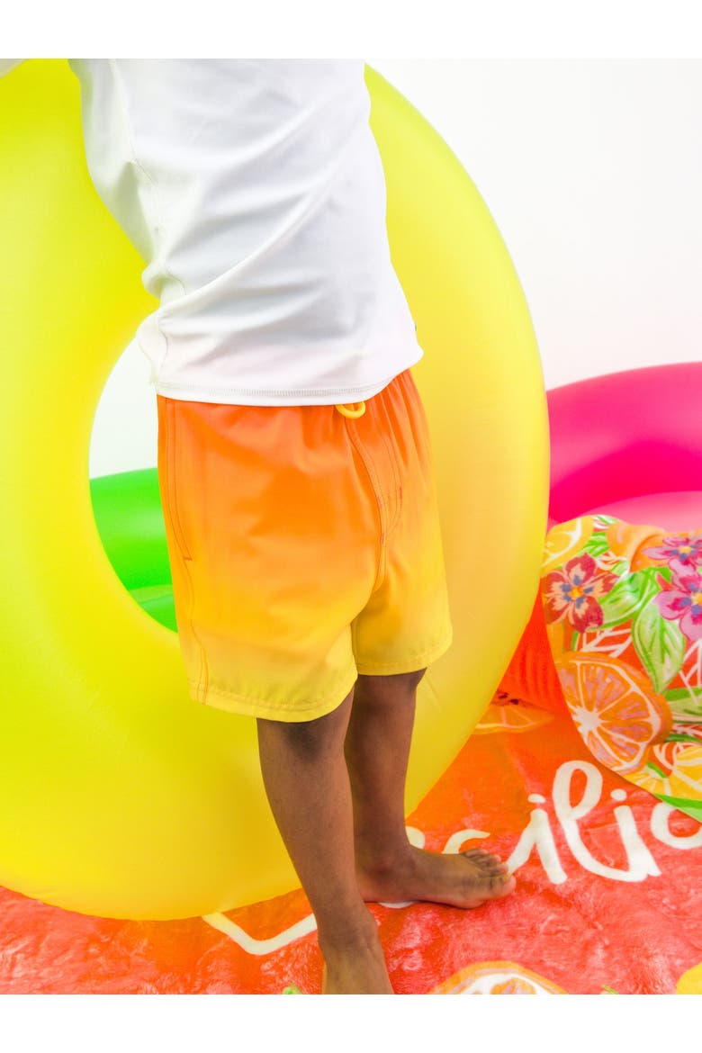 UPF50+ Sun Protected Stretch Swim Trunks, Alternate, color, Neon Citrus Sunrise