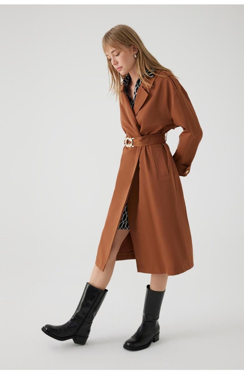 Exquise Aisha Belted Trenchcoat, Main, color, Camel