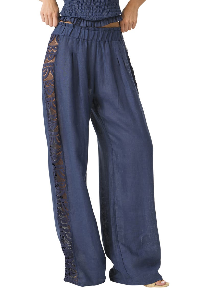 Jace Lace Trim Linen Cover-Up Pants, Main, color, NAVY