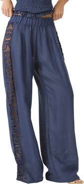 PQ SWIM Jace Lace Trim Linen Cover-Up Pants