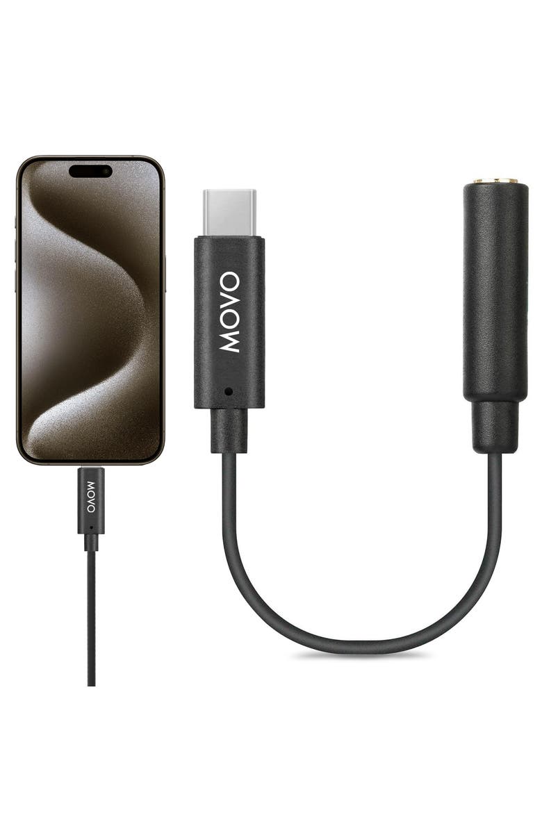MOVO Female 3.5mm TRRS Microphone Adapter Cable to USB-C Connector Dongle, Main, color, Black