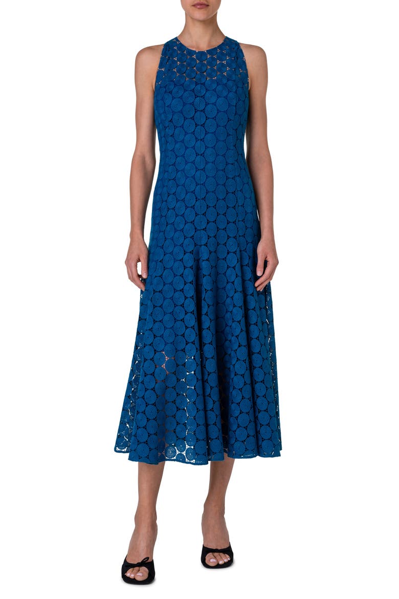 Dot Guipure Lace A-Line Midi Dress, Main, color, MEDIUM BLUE DENIM