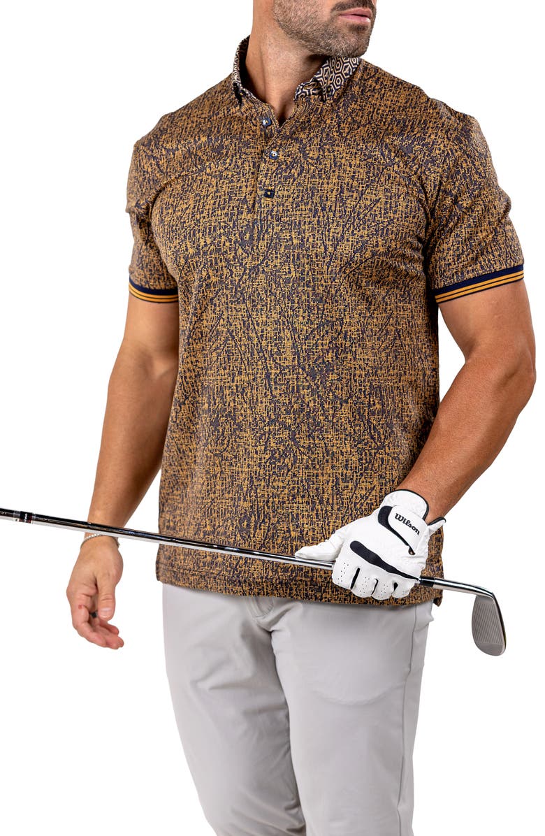 Maceoo Marthyr Grid Print Contrast Collar Cotton Polo, Alternate, color,