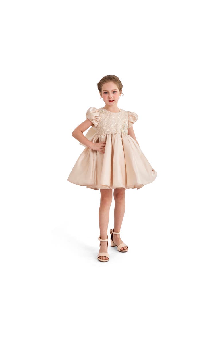 Luna Satin Bow Occasion Dress, Alternate, color, Champagne