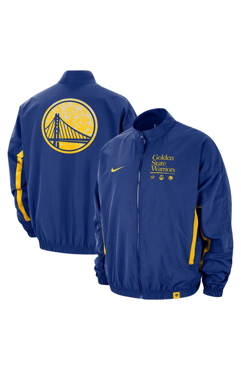 Nike Men's Nike Royal Golden State Warriors Courtside Vintage Warmup Full-Zip Jacket, Main, color,