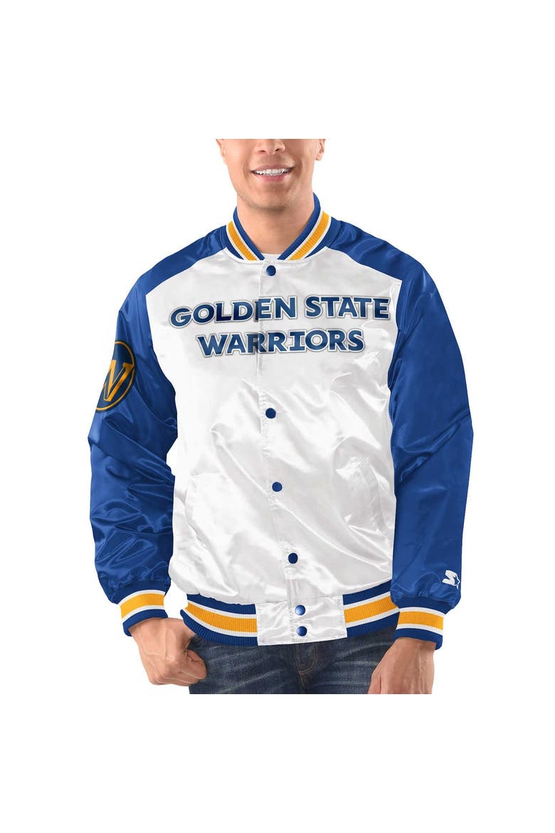Men's Starter White/Royal Golden State Warriors Renegade Satin Full-Snap Varsity Jacket, Alternate, color, White