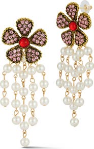 SPHERA MILANO Crystal Flower Faux Pearl Drop Earrings