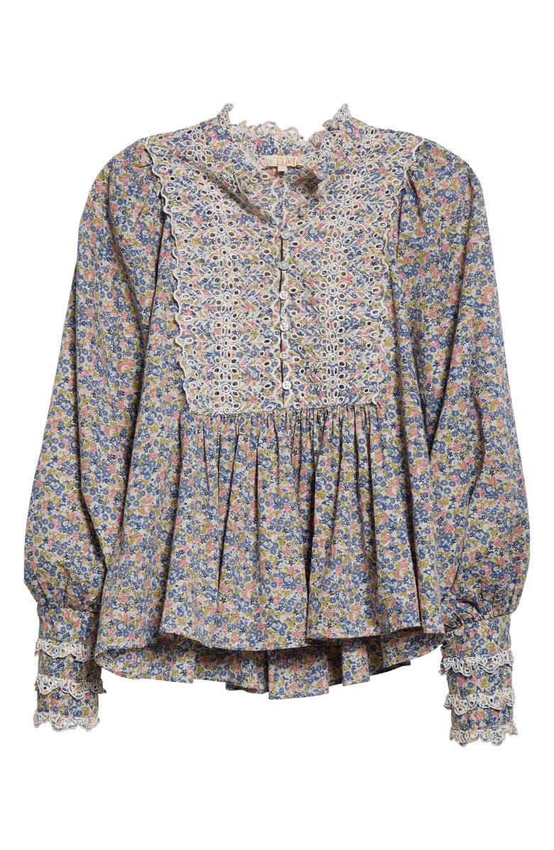 byTiMo Floral Print Ruffle Embroidered Cotton Blouse, Alternate, color,