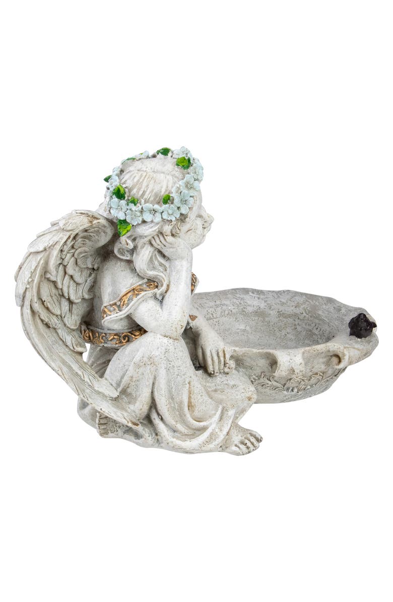 Northlight 12.25" Sitting Angel Bird Feeder Outdoor Garden Statue, Alternate, color, Gray