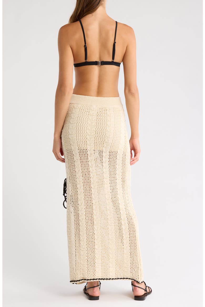 Open Stitch Side Slit Cover-Up Maxi Skirt, Alternate, color, NAT BLACK BORDER
