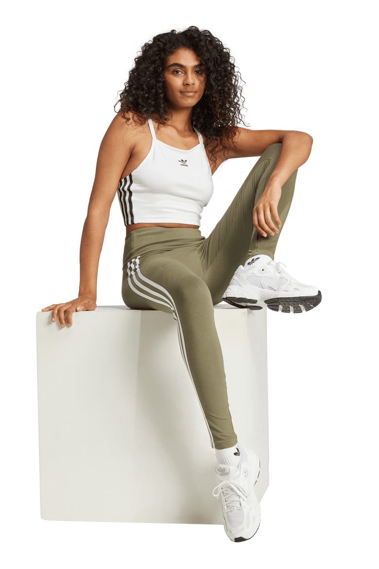Adicolor 3-Stripes Leggings, Alternate, color, OLIVE STRATA