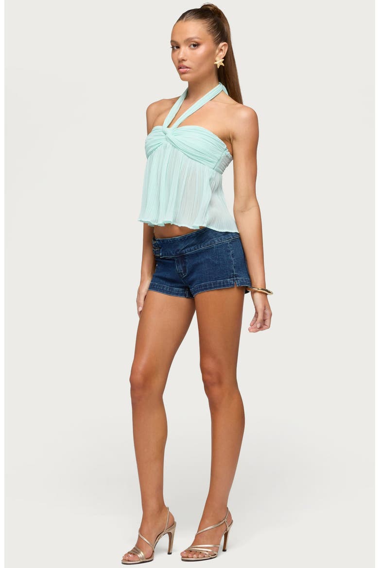 Pleated Chiffon Babydoll Halter Tank, Alternate, color, AQUA