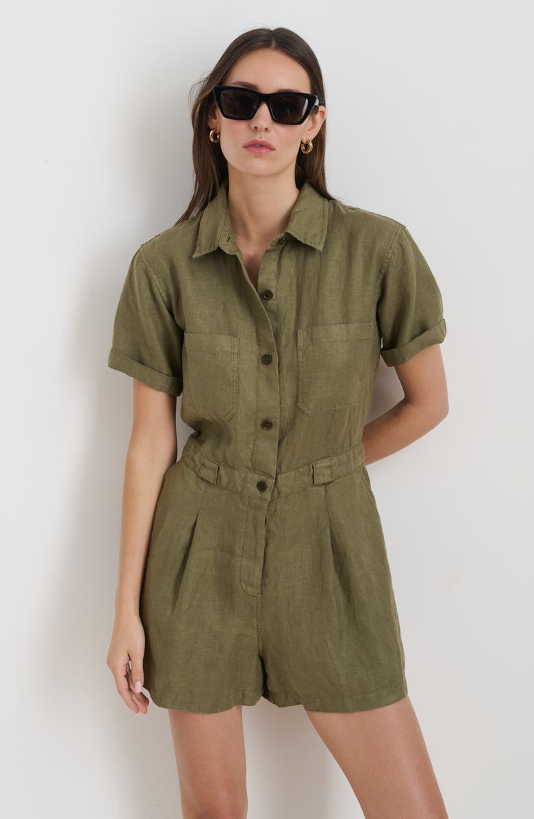 Alex Mill Cassi Linen Romper, Alternate, color, Bay Leaf