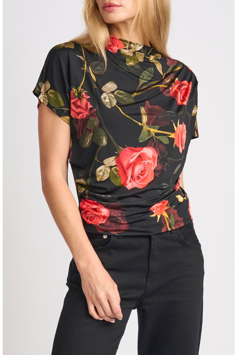 Valentina Rose Draped Neck Top, Main, color, RICH BLACK