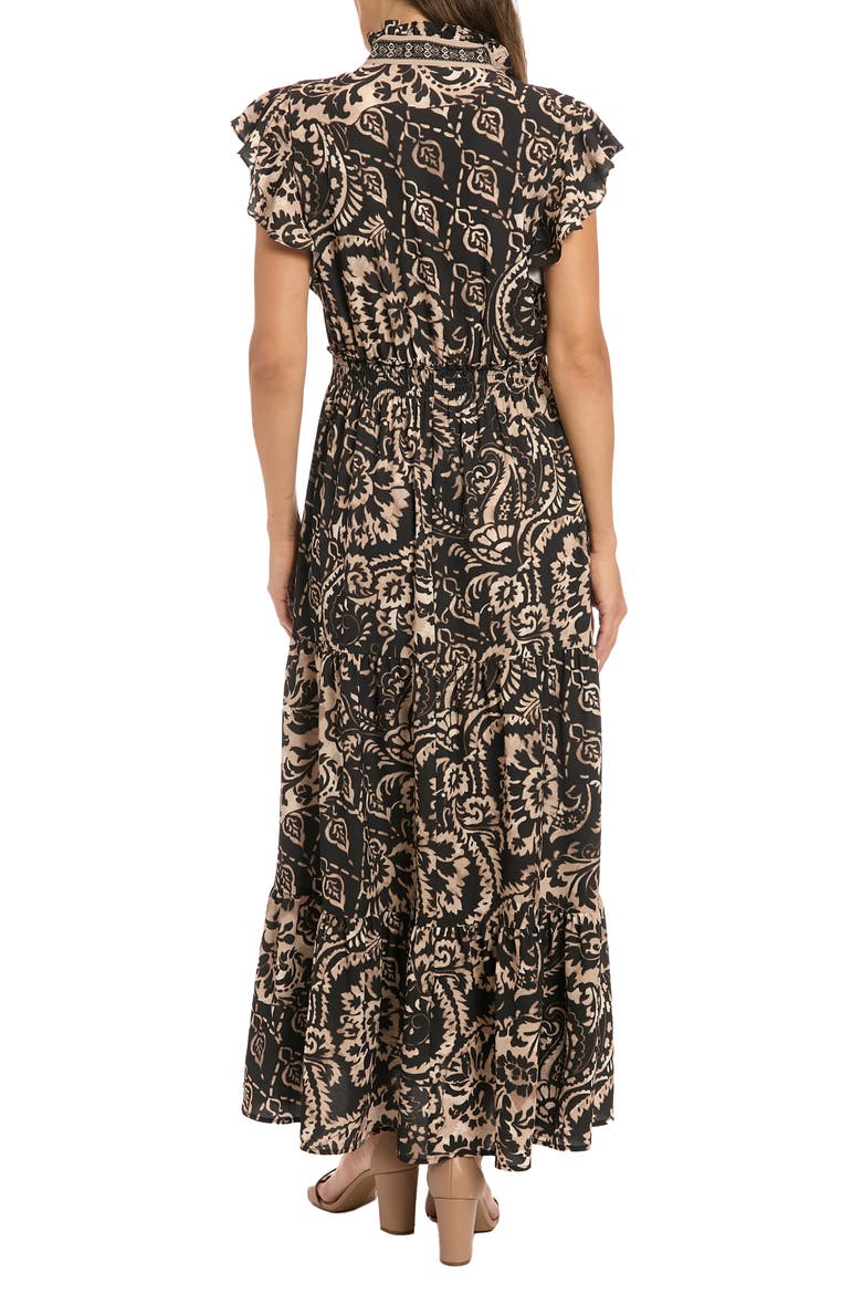 Ruffle Flutter Sleeve Tiered Maxi Dress, Alternate, color, BONE/ BLACK