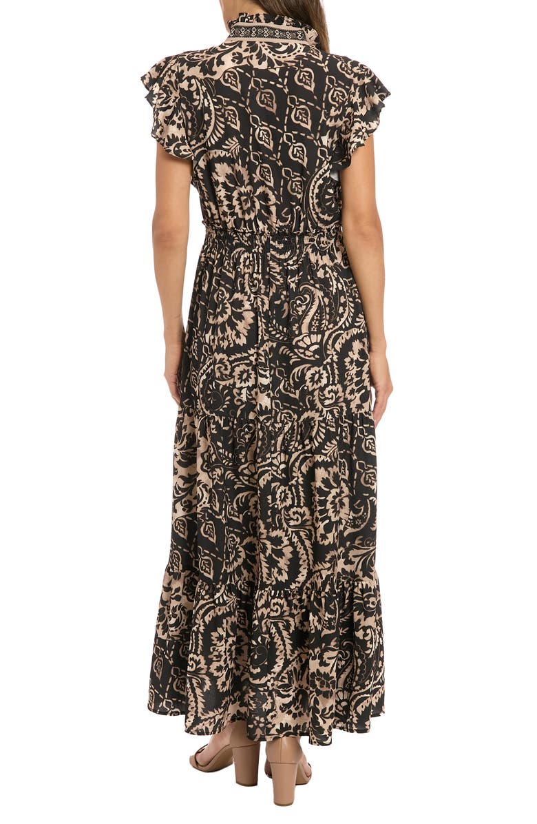 London Times Ruffle Flutter Sleeve Tiered Maxi Dress, Alternate, color, Bone/ Black