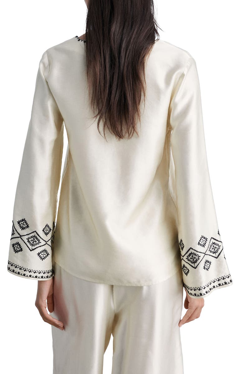 MANGO Embroidered Satin Peasant Top, Alternate, color,