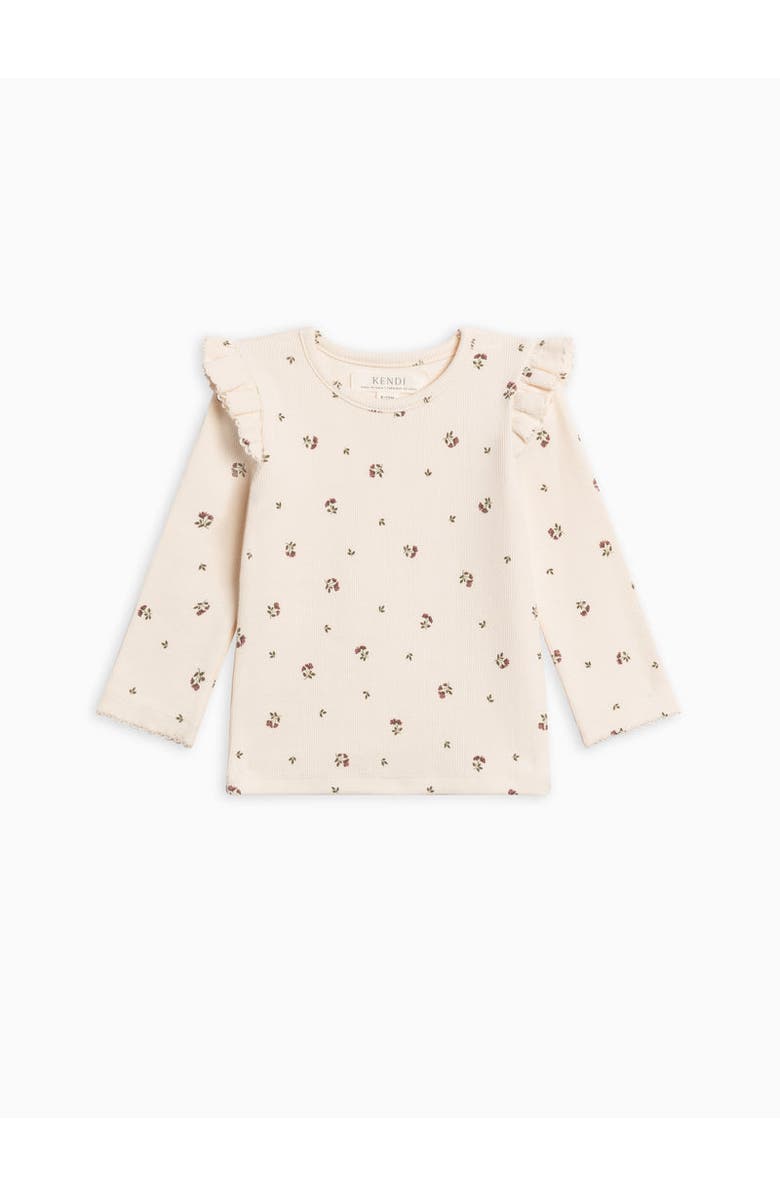 Kendi Rina Ribbed Ruffle Top, Main, color, Lindsey Floral / Olive