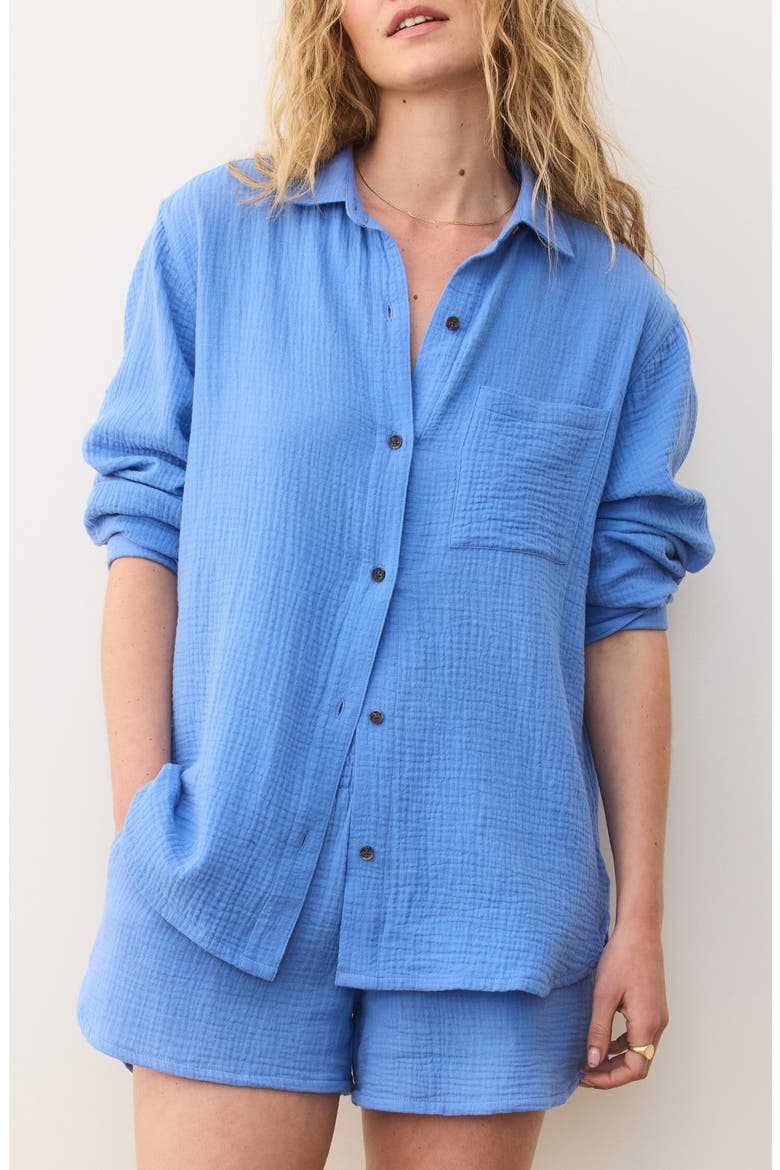 Jane Double Cloth Cotton Gauze Button-Up Shirt, Main, color, TIDE