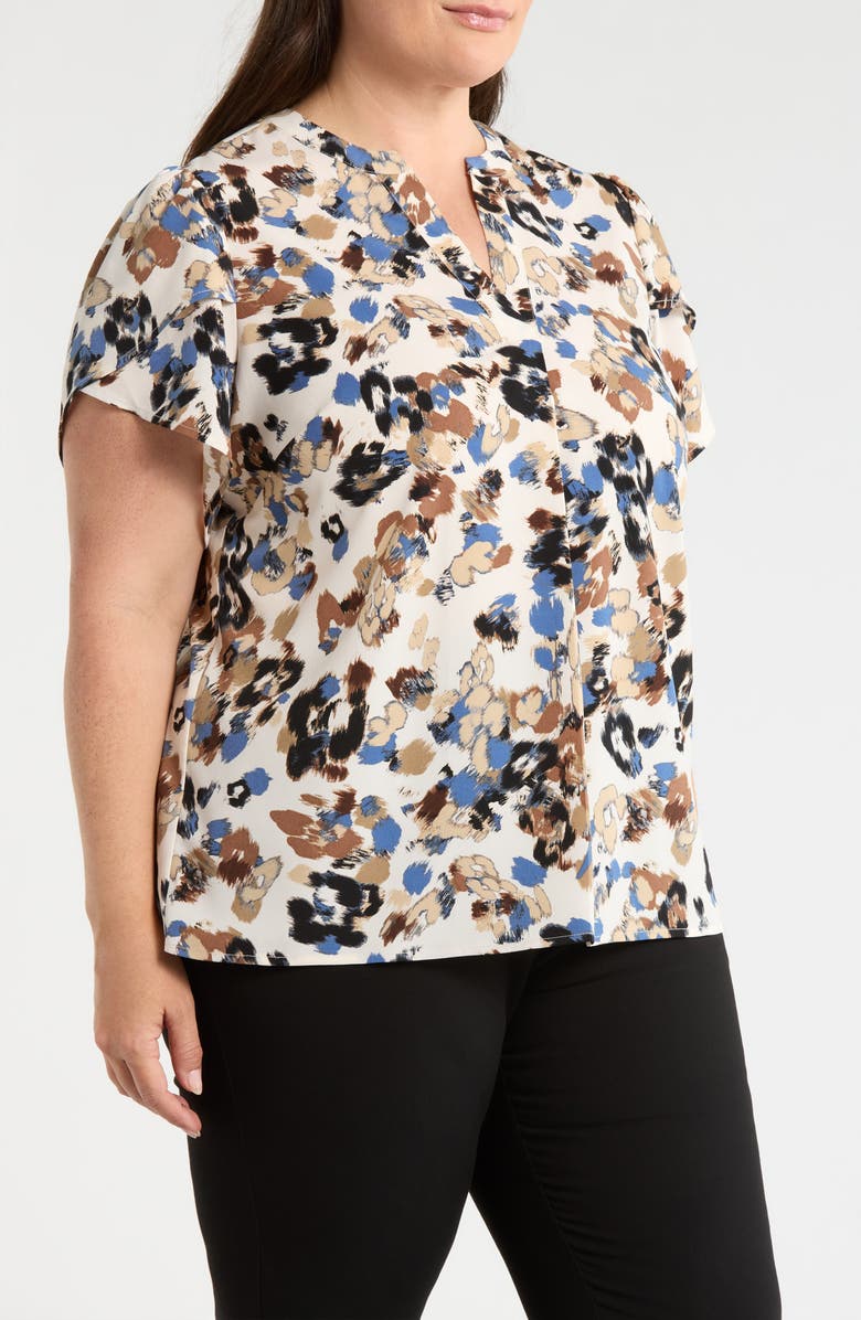 AK ANNE KLEIN Print Tulip Sleeve Top, Alternate, color, White Dove Multi