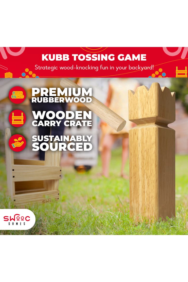 Kubb Yard Game With Crate, Alternate, color, Beige