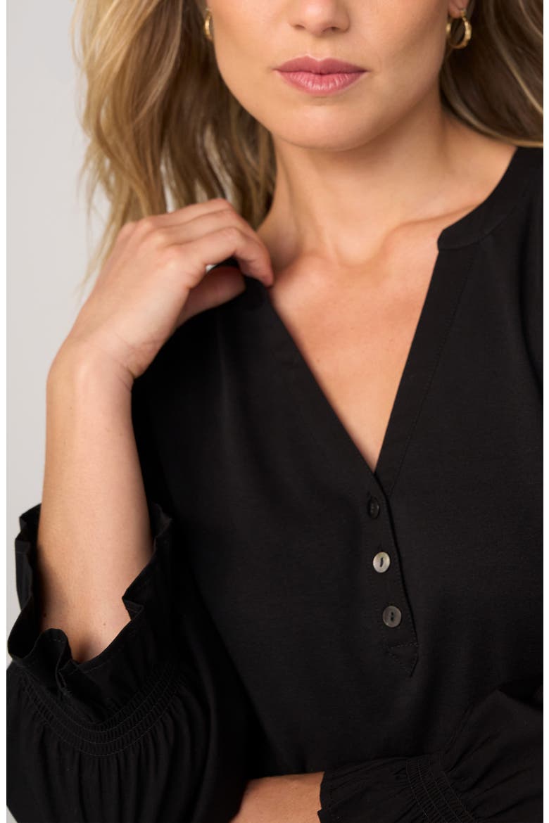 Mixed Media Three-Quarter Sleeve Top, Alternate, color, BLACK
