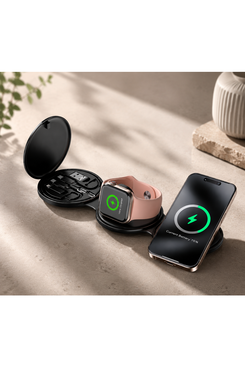 5-in-1 Folding Wireless Charging Station, Alternate, color, Black