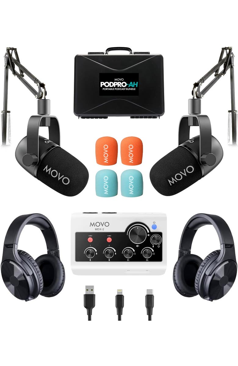 MOVO PodPro-AH Portable Podcasting Bundle for 2 for Smartphones and Computers, Main, color, Black