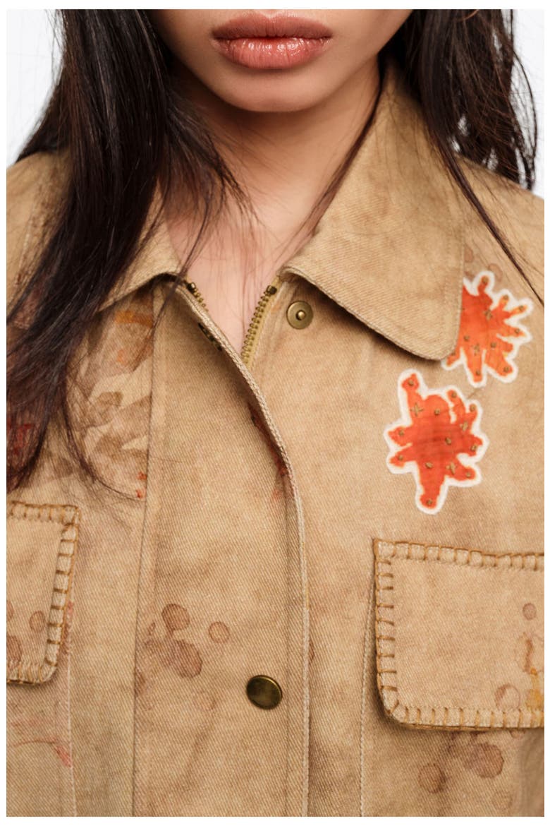 Cropped Jacket With Stitching And Patches, Alternate, color, UNDERWATER GARDEN