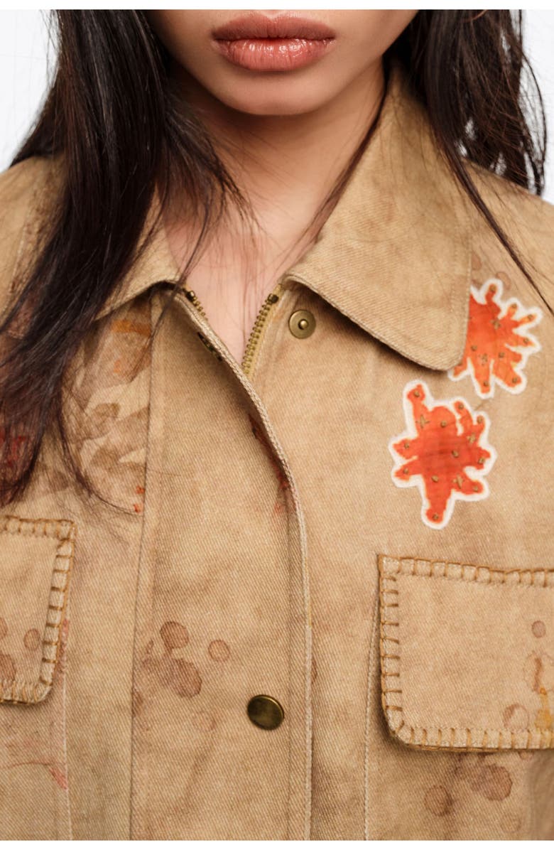 Bimba y Lola Cropped Jacket With Stitching And Patches, Alternate, color, Underwater Garden