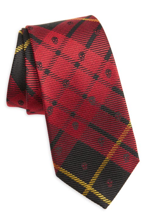 Tartan Skull Silk Tie