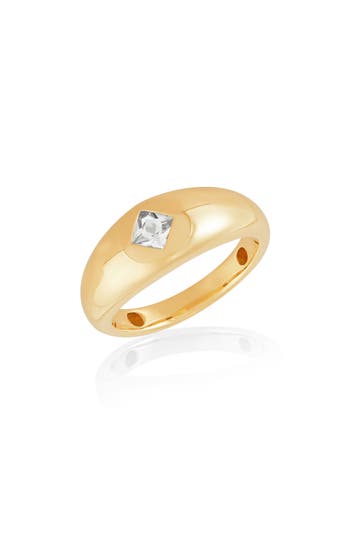 Frankie & Zoe 14k Yellow Gold White Topaz Dome Ring In Yellow Gold