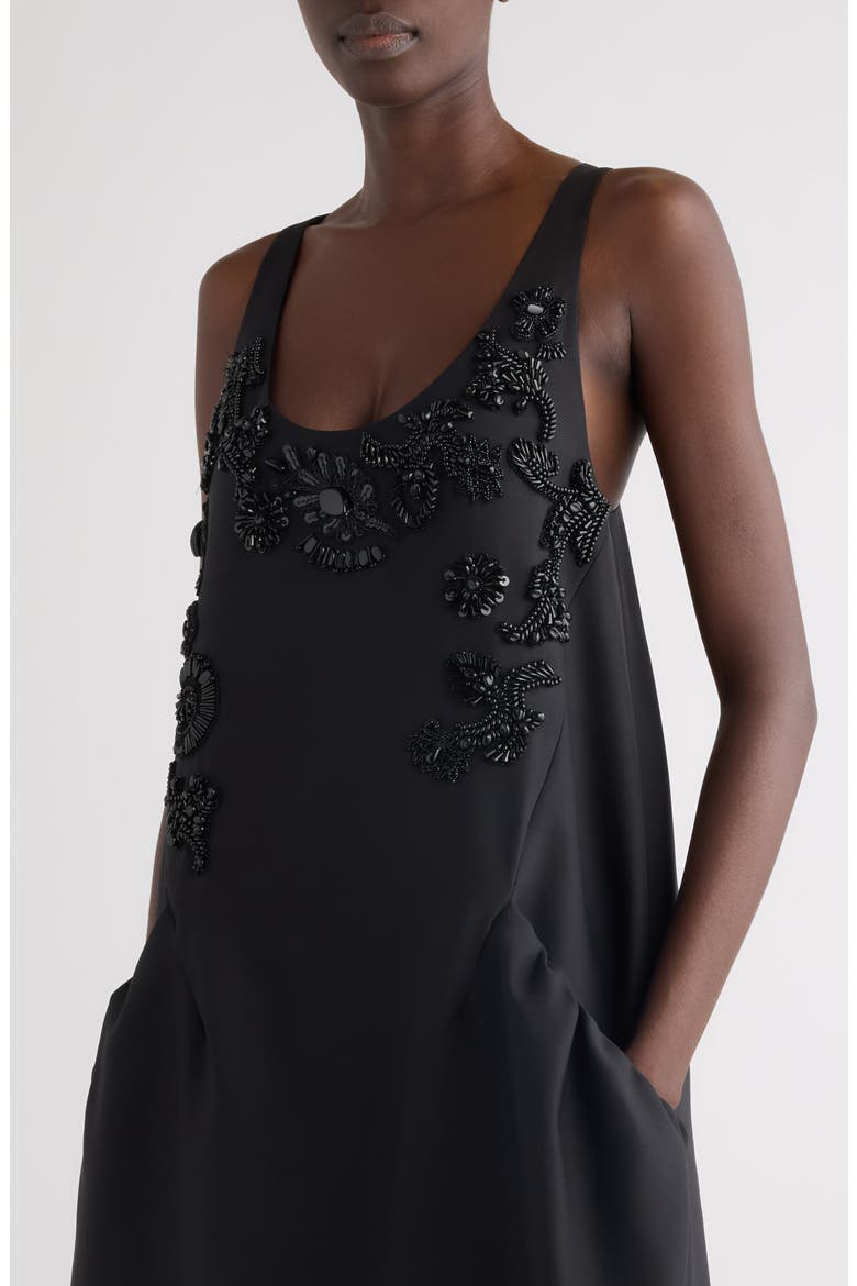 Beaded Rounded Wool & Silk Evening Gown, Alternate, color, BLACK