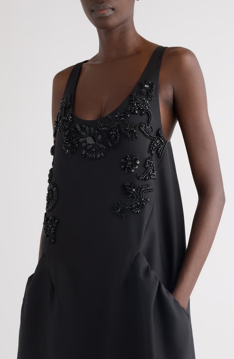 Dries Van Noten Beaded Rounded Wool & Silk Evening Gown, Alternate, color, Black