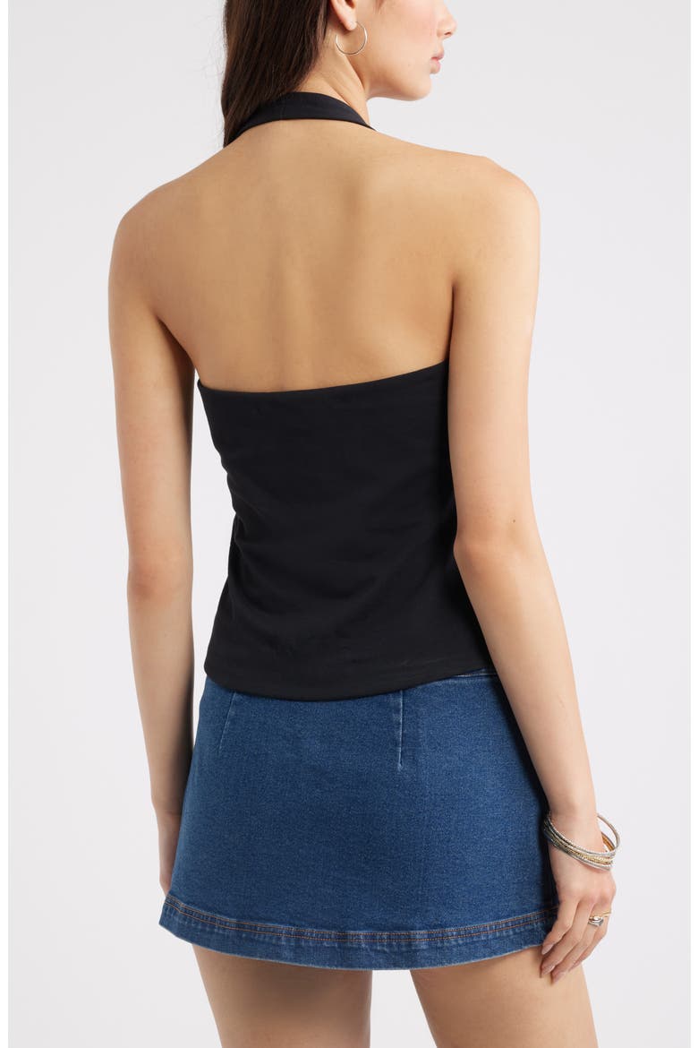 Stretch Cotton Halter Top, Alternate, color, BLACK