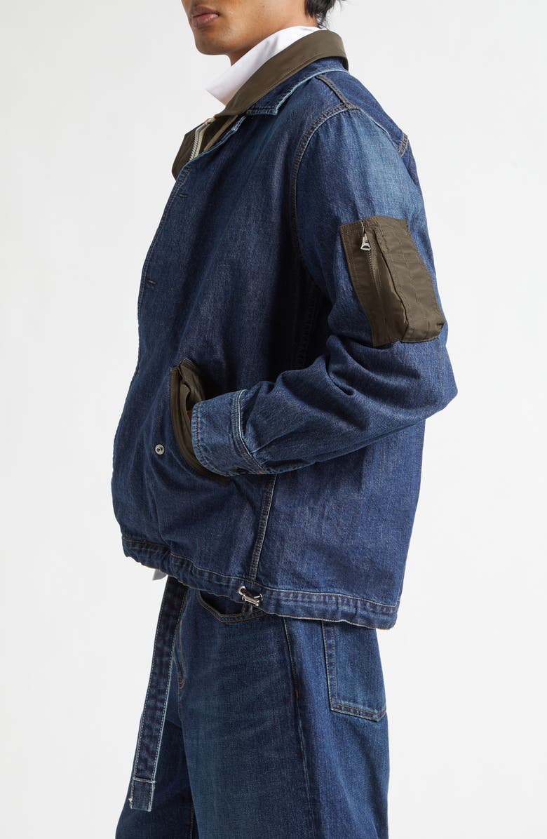 Sacai Mixed Media Blouson Jacket, Alternate, color, Blue