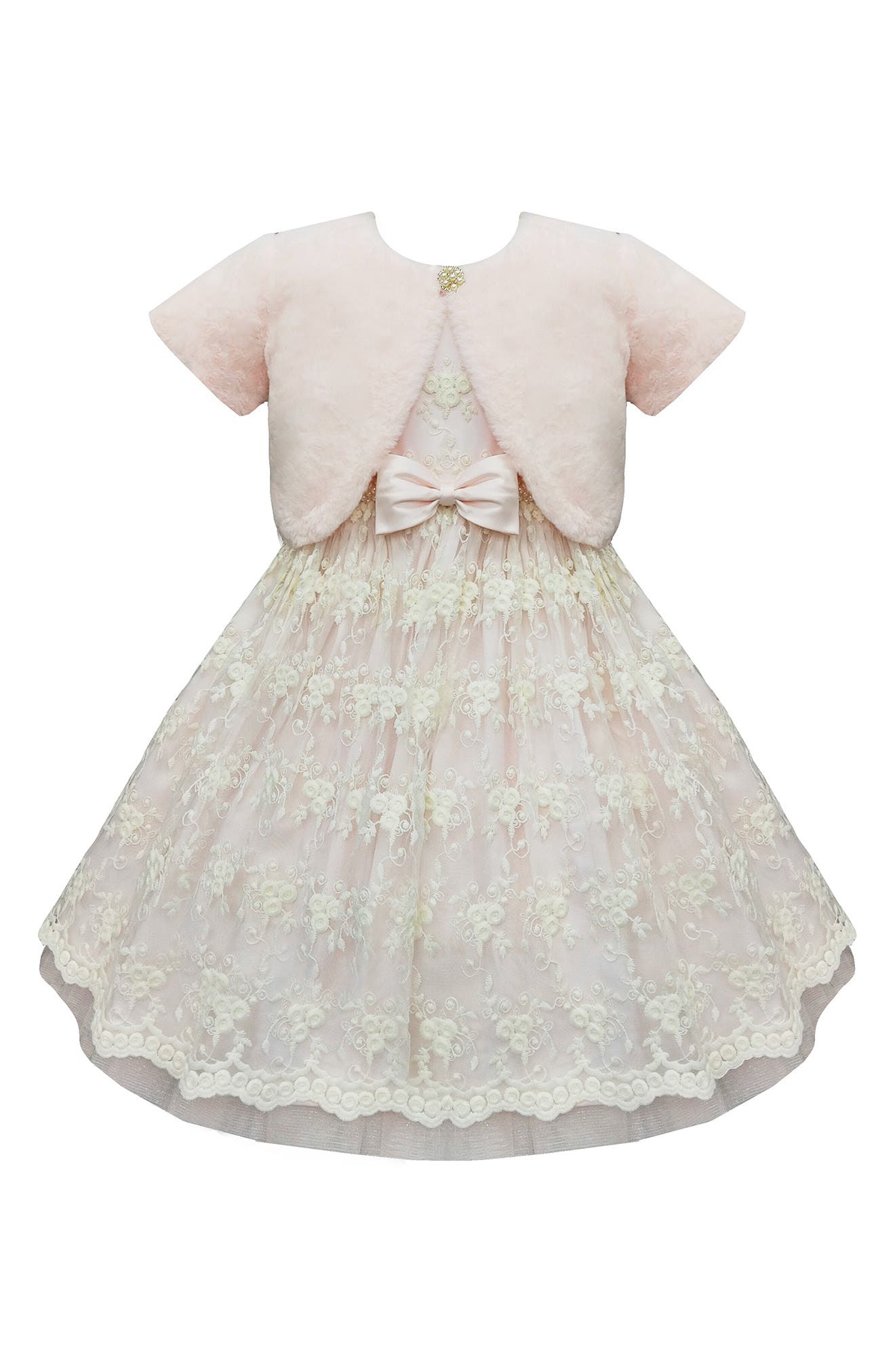 AMERICAN PRINCESS Kids' Flower Embroidered Dress & Faux Fur Bolero Jacket