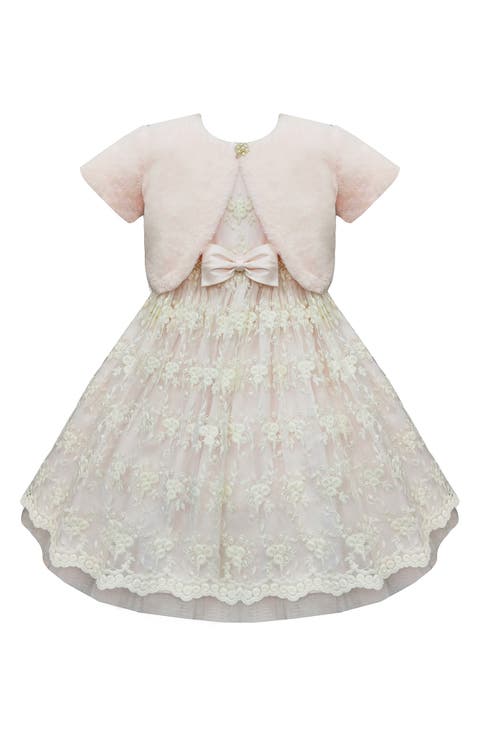 Kids' Flower Embroidered Dress & Faux Fur Bolero Jacket (Toddler)