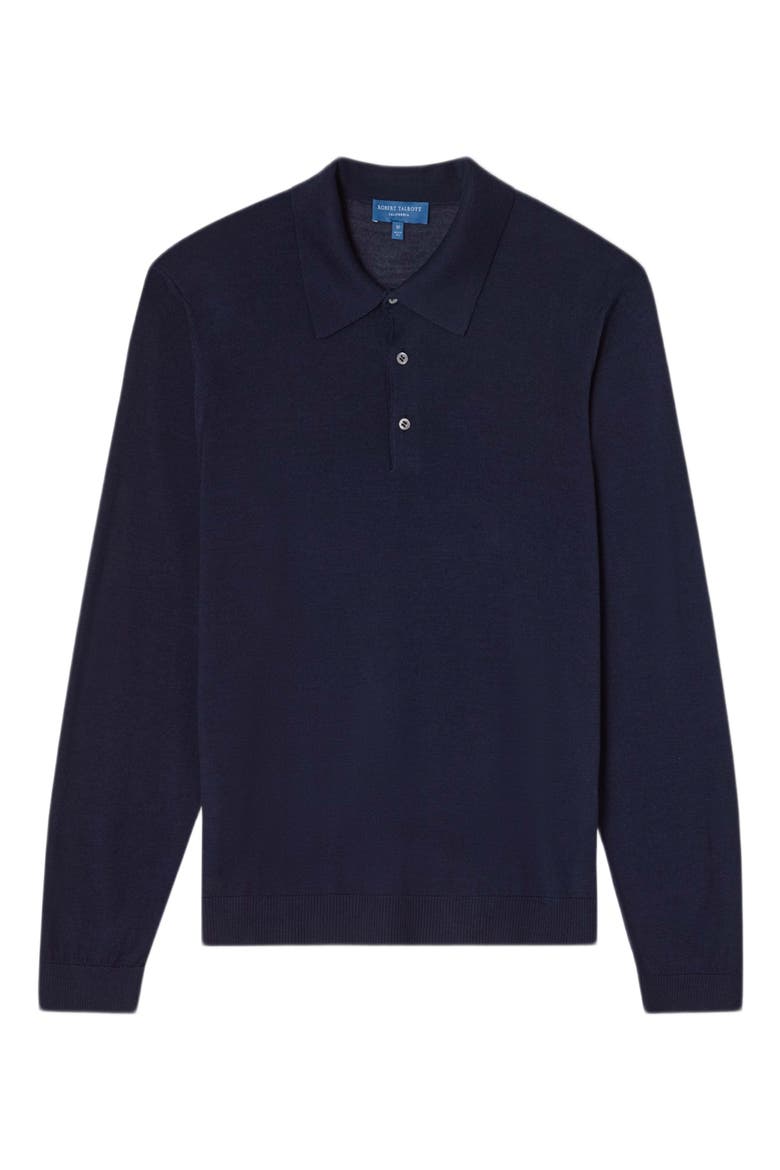 Henson Wool Silk Fine Gauge Jersey Long Sleeve Polo, Main, color, Navy